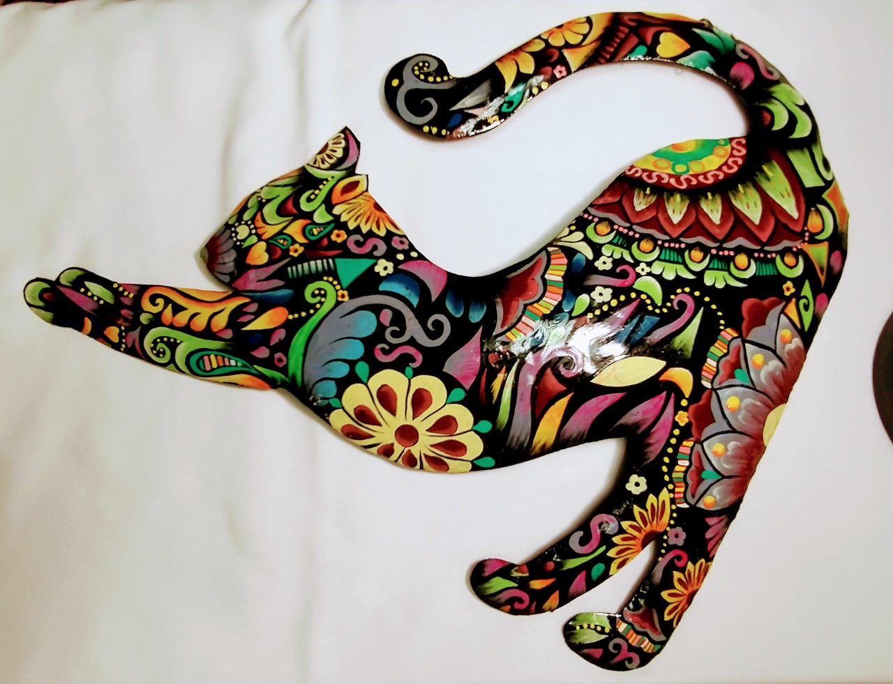 Metal Cat Stretching with colorful pattern design